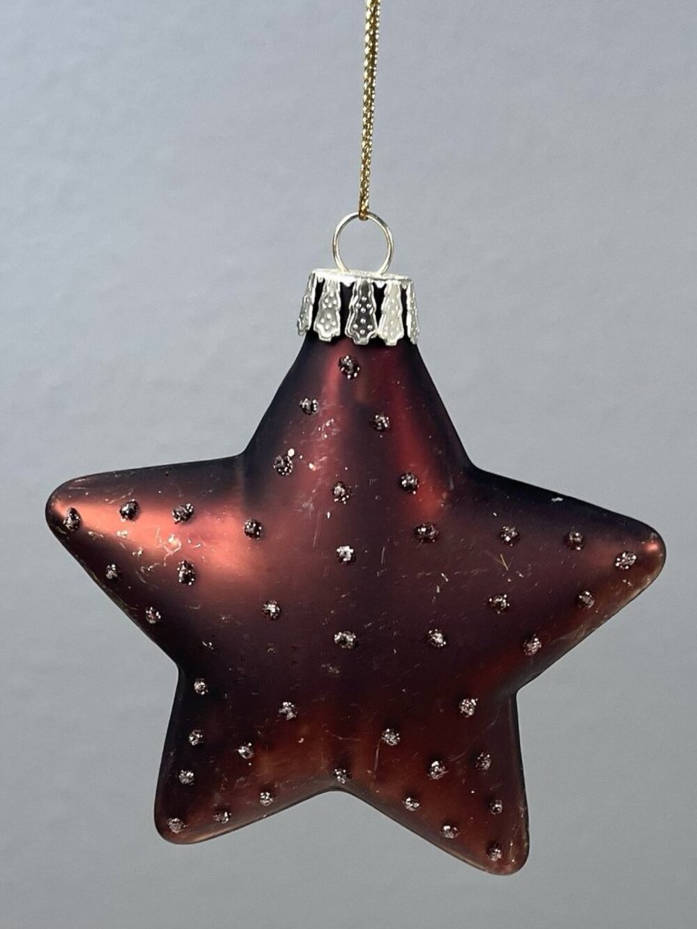 AMERI CHRISTMAS Brown Glitter 5-Point Star Glass Holiday Ornament 4" *Some Wear*